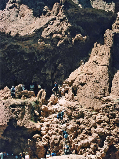 Ladders at the lower end of the route to Mooney Falls