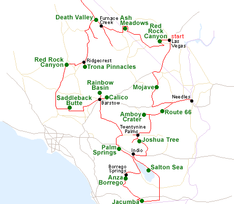 Map of the California Deserts tour