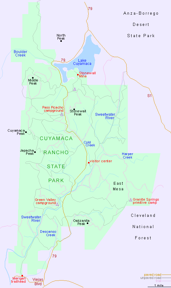 Map of Cuyamaca Rancho State Park