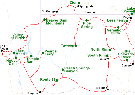 Map of the Grand Canyon tour