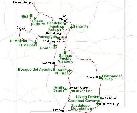 Map of the New Mexico Highlights tour