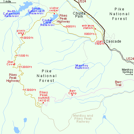 Map of Pikes Peak, Colorado Springs