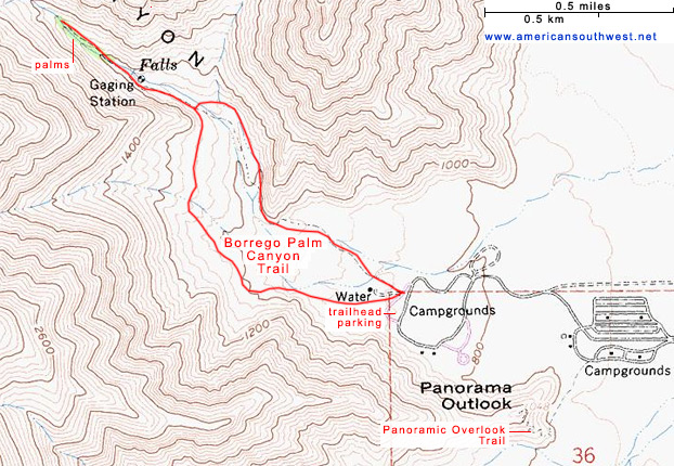 Topographic Map of the Borrego Palm Canyon Trail
