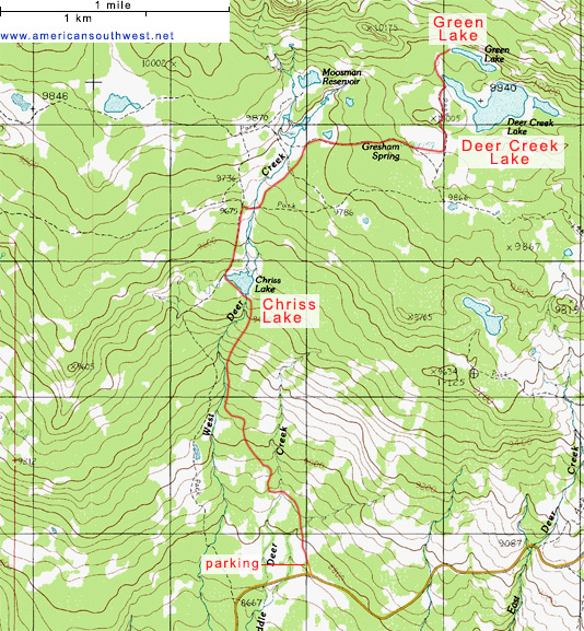 Topo map of the Deer Creek Lake Trail