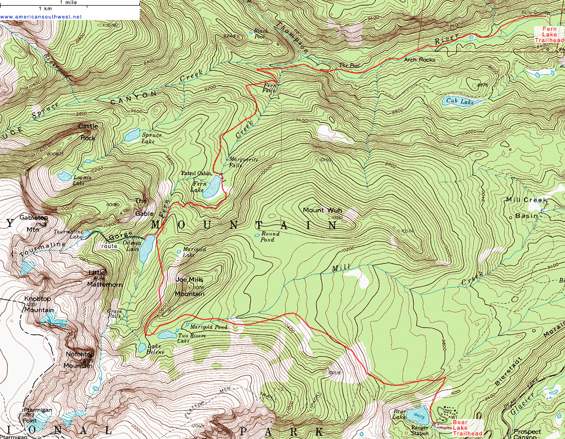 Topo Map of the Fern Lake Trail