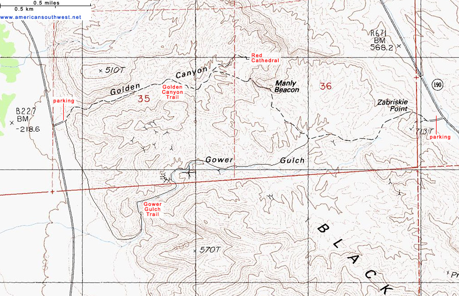 Map of the Golden Canyon/Gower Gulch Trails