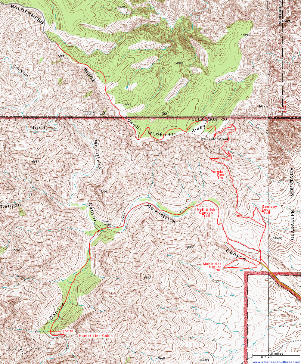 Map of the McKittrick Canyon Trail