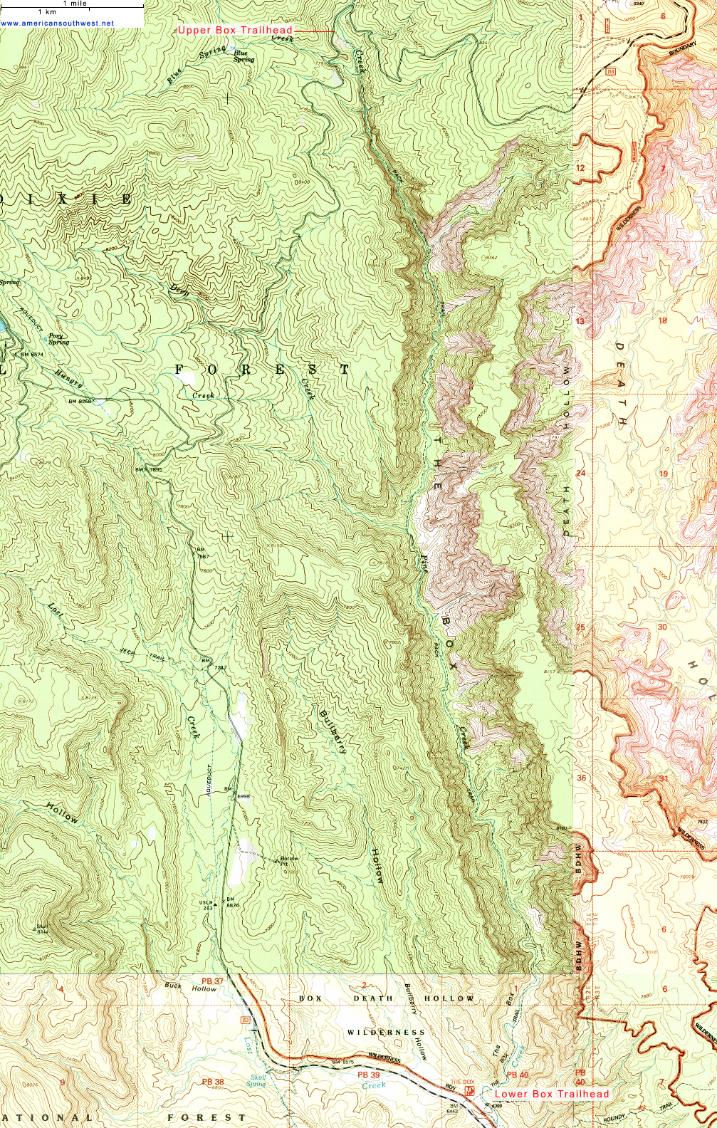 Topo Map of the Pine Creek Box Trail