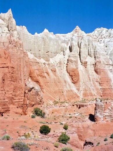 Eroded ridge of red and white sandstone