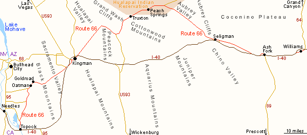 Map Of Route 66 In Arizona Route 66, Arizona   Topock to Williams