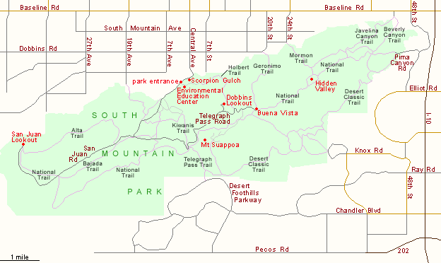 Phoenix Mountain Ranges Map South Mountain Park, Phoenix, Arizona