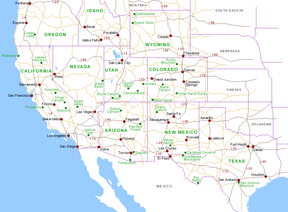 Map Of Sw United States Maps of Southwest and West USA   The American Southwest