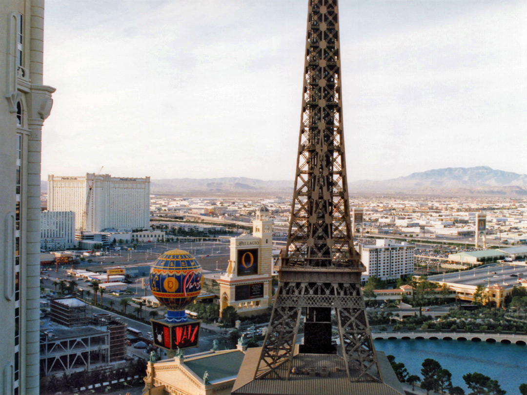 Paris and Bally's, from Bellagio, Las Vegas, Nevada