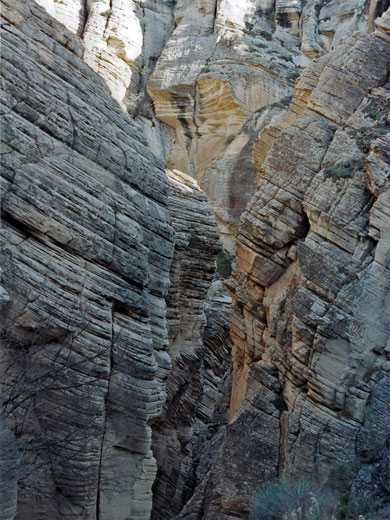 Weathered, angular cliffs