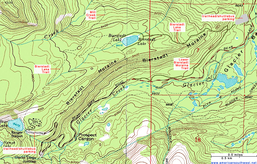 Rocky Mountain National Park Topographic Map Topographic Map of the Bierstadt Lake Trail, Rocky Mountain 