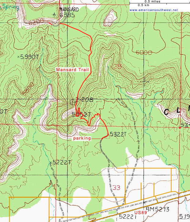 Map of the Mansard Trail near Kanab