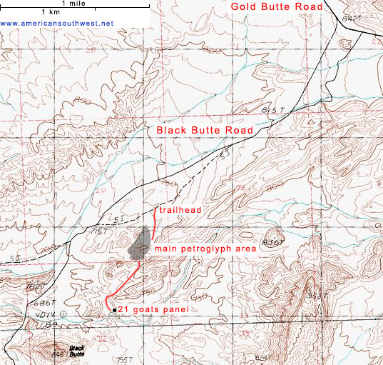 Topo map of Whitney Pocket Petroglyphs