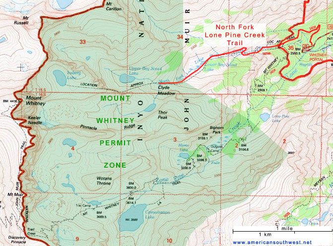 Topographic Map of the Mount Whitney Area