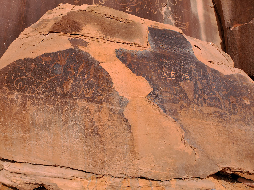 Petroglyphs on a huge boulder